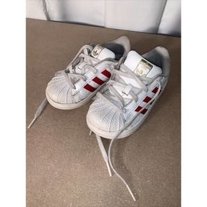 Kids Size 9K White Red Adidas Superstar Leather Casual Shell toe Sneakers B72954